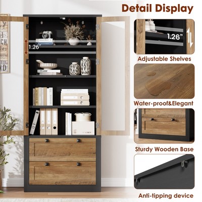 Garvee 72" Tall Kitchen Pantry Cabinet with 2 Drawers, Farmhouse Kitchen Cupboard with Glass Doors and Adjustable Shelves, for Dining Room, Black + Brown — фото 5
