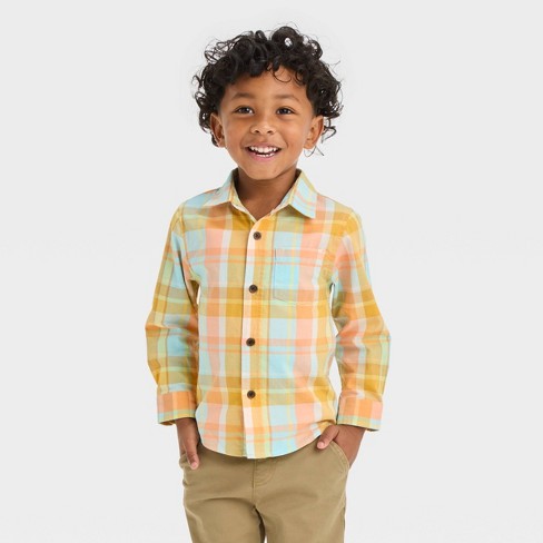 Toddler Boys' Long Sleeve Poplin Shirt - Cat & Jack™ Blue : Target