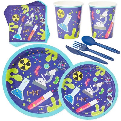 Blue Panda Science Lab Birthday Party Supplies, Dinnerware Set (Set of 168 Pieces, Serves 24)