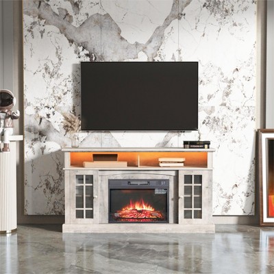 58.07"TVstand,media console,storage cabinet,entertainment center,with electronicfireplace,Install theLEDBluetooth band,Gray