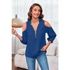 Imily Bela Women's V-neck Lantern Sleeve Shirt with Half-Zip and Off-Shoulder Casual Top - 2 of 4