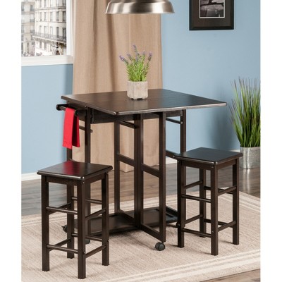 Dark Brown Drop Leaf Kitchen Cart with Storage