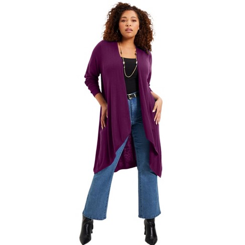 Roaman's Women's Plus Size Fine Gauge Duster Cardigan Sweater 