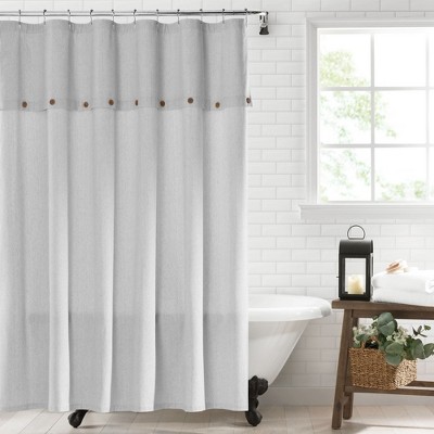 Tucker Ticking Stripe Button Fabric Shower Curtain - 72" x 72" - Elrene Home Fashions