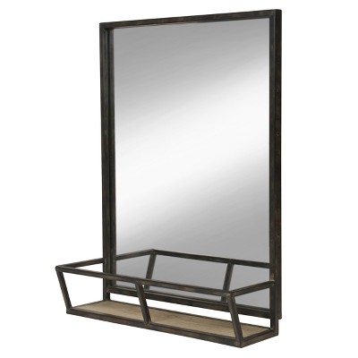 Jackson 22x29 Black Metal Mirror with Wood Shelf