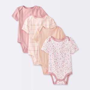 Baby Girls' 4pk Floral Short Sleeve Bodysuits - Cloud Island™ Peach/Pink - 1 of 4