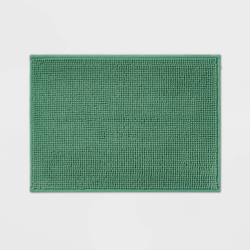 Photos - Bath Mat 17"x24" Everyday Chenille Bath Rug Light Green - Room Essentials™: Tufted