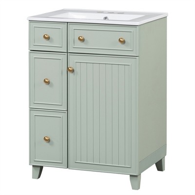 OUTSUPPLY Bathroom Vanity with Ceramic Sink, 2 Drawers & Storage Cabinet, Easy Assembly