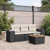 vidaXL Patio Sofa Set with Cushions Outdoor Furniture 4 Piece Poly Rattan - Black and Cream - 2 of 4