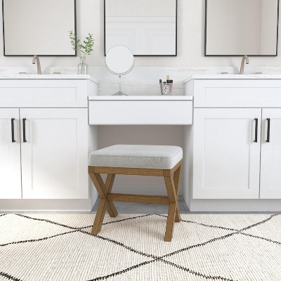 Somerset Fog Gray Upholstered Backless Vanity Stool with Rubberwood Legs