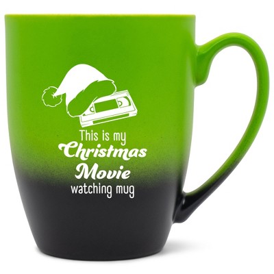 Elanze Designs This Is My Christmas Movie Watching Mug Two Toned Ombre Matte Green and Black 12 ounce Ceramic Stoneware Coffee Cup Mug