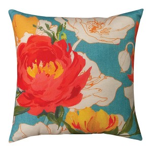 Peony and Poppies Weather-Resistant 18" Pillow by Manual Woodworkers and Weavers - 1 of 3
