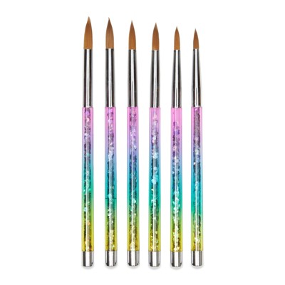 Glamlily 6 Piece Rainbow Nail Art Brushes with Glitter Handles (6.5 In)