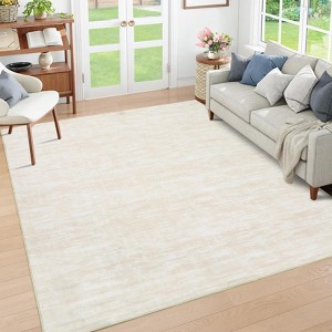 Washable Rug, Modern Solid Texture Area Rug, Stain-Resistant Non-Slip Low Pile Carpet for Bedroom, Playroom, Nursery & Living Room, Light Beige - 1 of 4