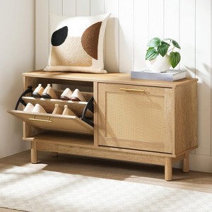 MaseiKar Shoe Storage Bench Entryway, Rattan-Like Shoe Bench with Flip Drawers, Narrow Shoe Rack Bench, Shoe Cabinet Wooden Organizer for Hallway - 1 of 4