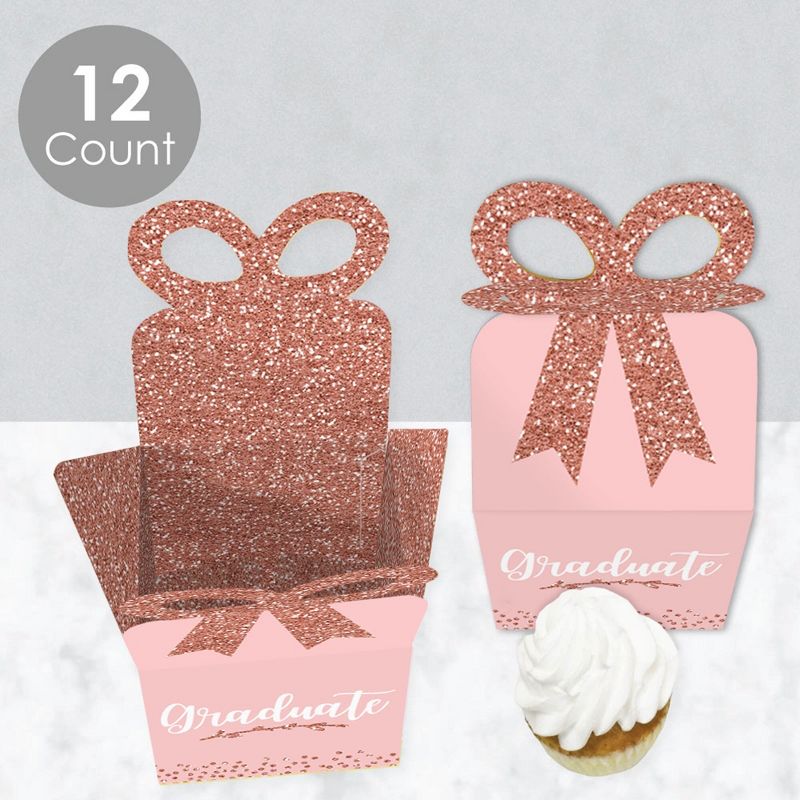 Big Dot of Happiness Rose Gold Grad - Square Favor Gift Boxes -  Graduation Party Bow Boxes - Set of 12, 3 of 9