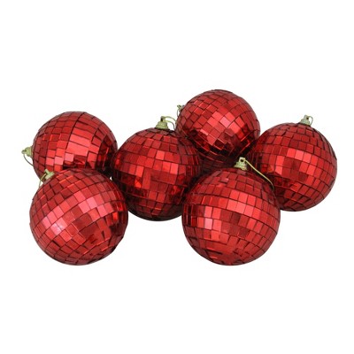 Northlight 6ct Mirrored Glass Disco Ball Christmas Ornament Set 3.25" - Red