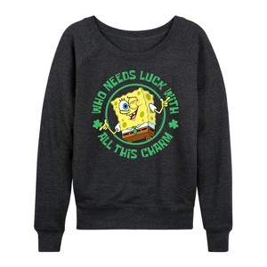 Women's - SpongeBob Squarepants - Who Needs Luck With This Charm Lightweight French Terry Slouchy - 1 of 4