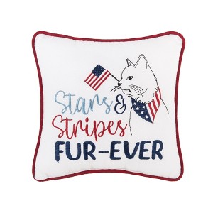 C&F Home 10" x 10" Stars & Stripes Fur-Ever 4th of July Patriotic Cat Embroidered Square Accent Small Petite Throw Pillow - 1 of 2