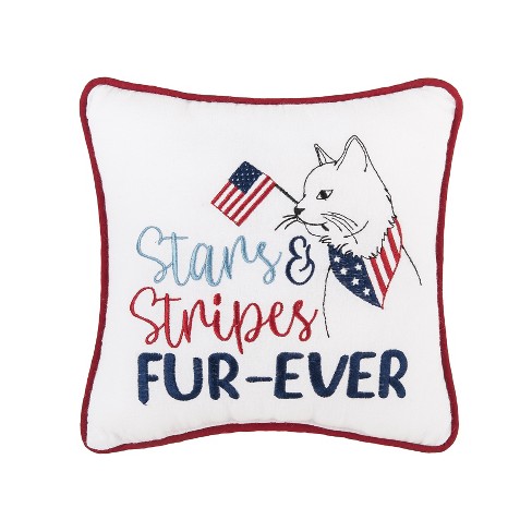 C&F Home 10" x 10" Stars & Stripes Fur-Ever 4th of July Patriotic Cat Embroidered Square Accent Small Petite Throw Pillow - image 1 of 2