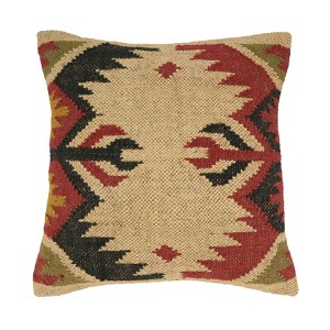 Saro Lifestyle Artisanal Down Filled Pillow Infused with Rich Cultural Patterns, Multicolored, 18"x18" - 1 of 2
