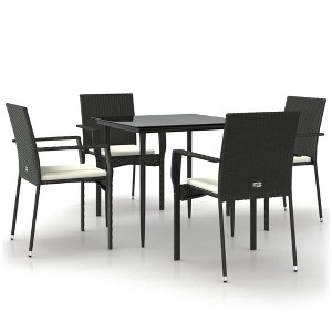 vidaXL Patio Dining Set Outdoor Rattan Wicker Table and Chair Set for Porch - Black 5 Piece with Cushions 31.5" Table - 1 of 4
