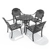 5-Piece Cast Aluminum Outdoor Dining Set: Round Table, Stackable Chairs & Blue Cushions - All-Weather Patio Furniture for Your Backyard - 3 of 4