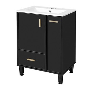 Dexmalle 24" Bathroom Vanity with Door Shelf, Deep Drawer, 2-Tier Pull-Out Basket - 1 of 4