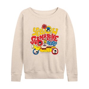 Women's - The Beatles - Yellow Submarine Letters Lightweight French Terry Wide Neck Long Sleeve Graphic Shirt - 1 of 4