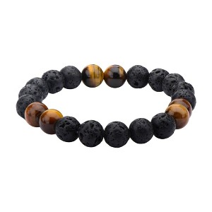 Men's Steel Art Black Lava and Brown Tiger Eye Beads Beaded Bracelet (8.5") - 1 of 4