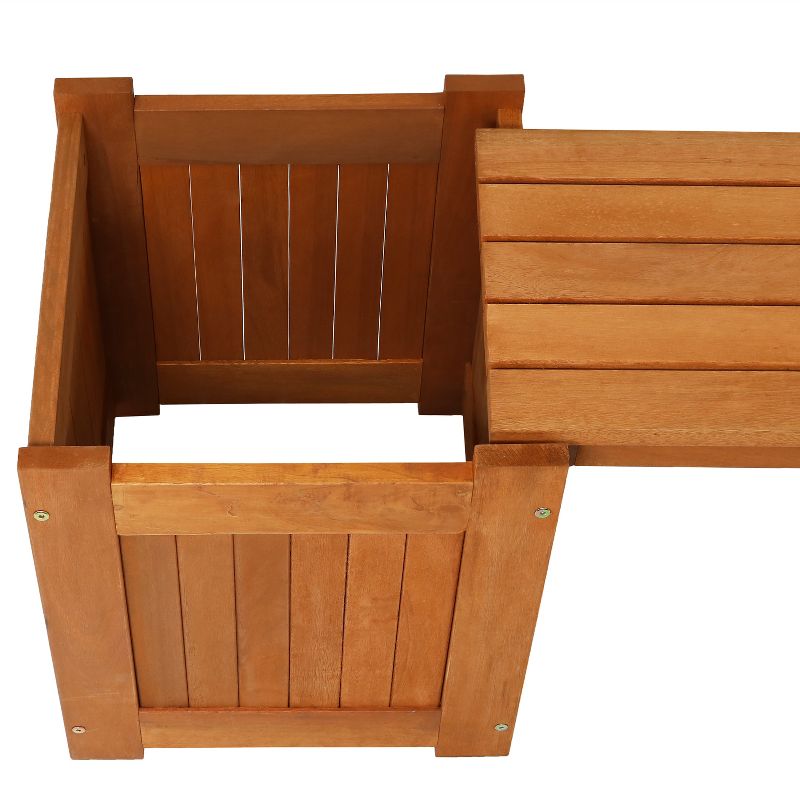 Sunnydaze Outdoor Meranti Wood with Teak Oil Finish Wooden Garden Planter Box Bench Seat - 68" - Brown, 5 of 11