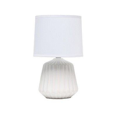 Petite White Ceramic Table Lamp with Pleated Base