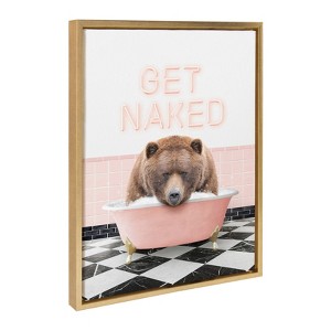 Kate & Laurel All Things Decor 18"x24" Sylvie Big Bear Retro Neon Sign Bath Framed Canvas by Amy Peterson Bright Gold - 1 of 4