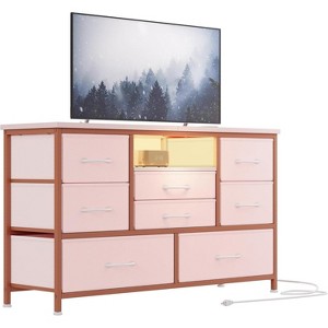 47.4'' TV Stand with Power Outlet for 55'' TV , 8-Drawer Storage Dresser for Bedroom,Wood Top Console Table with 22 Light Modes - 1 of 4