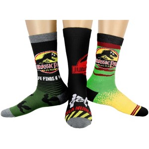 Jurassic Park Socks Mens' Dinosaur Amusement Island-Inspired Adult Crew Socks 3 Pair - 1 of 4