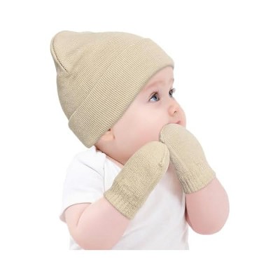 Fisfet Baby Beanie Hat Gloves Set, Kids Winter Warm Knit Hat with glvoes,Toddler Soft Beanie for Little Boys Little Girls Children