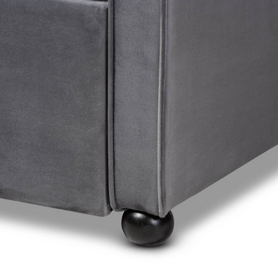 Gray Velvet Upholstered Twin Daybed with Tufted Back and Trundle