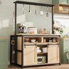 Mobile Kitchen Island with Power Outlet & Sliding Barn Door - Rustic Coffee Bar Station with 9 Hooks, Open Shelf for Small Spaces, Natural Wood - 4 of 4