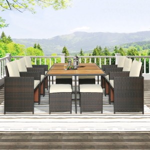 Carrie 9-Piece All-Weather PE Wicker Patio Dining Sets with Wood Tabletop for 8 person, Outdoor Furniture - Maison Boucle - 1 of 4