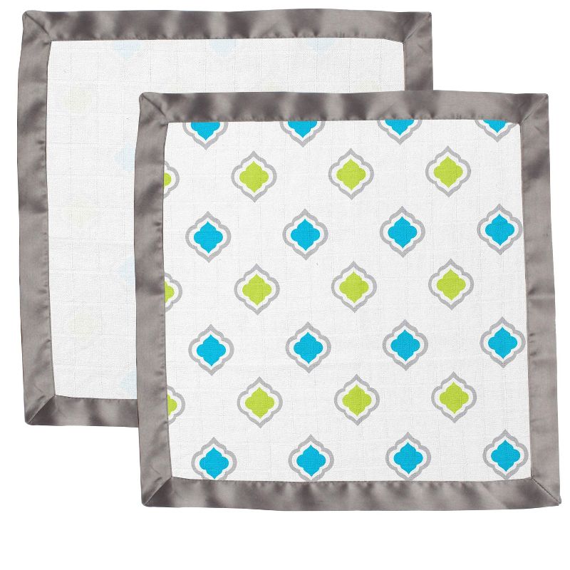 Bacati - Moroccan Tiles Aqua/Lime/Gray Muslin 2 pc Security Blankets, 3 of 10