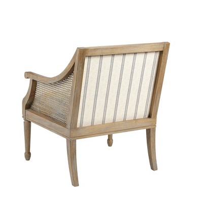 Beige Upholstered Accent Chair with Cane Webbed Arms