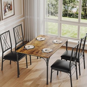 Dining Table Set for 4 Modern Dining Table and Chairs Set 4 Chairs for 4 with Bench Wood Kitchen Table Set for Dining Room, Dinette, Vintage - 1 of 4