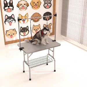 Gulches 42-Inch Foldable Pet Grooming Table for Pet Large Dogs and Cats with Adjustable Arm and Clamp - Gray - 1 of 4