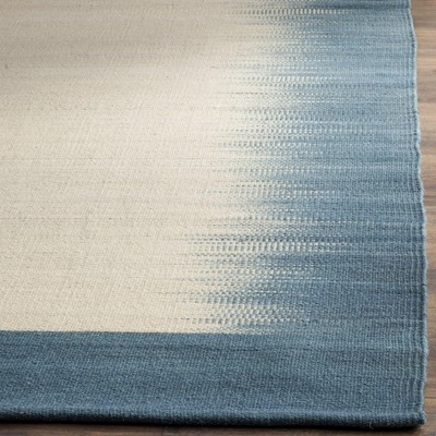 Light Blue and Beige Wool Flat Woven Reversible Rug, 4' x 6'