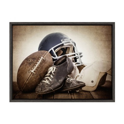 18" x 24" Sylvie Vintage Football Gear Framed Canvas by Shawn St. Peter Gray - DesignOvation