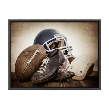 18" x 24" Sylvie Vintage Football Gear Framed Canvas by Shawn St. Peter Gray - DesignOvation