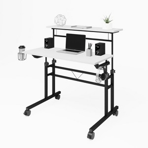 Sapphtopaz Standing Desk with Locking Wheels & Height Adjustable Desktop Rolling Writing Desk with Moveable Shelf Desk for Home Office, Bedroom - 1 of 4