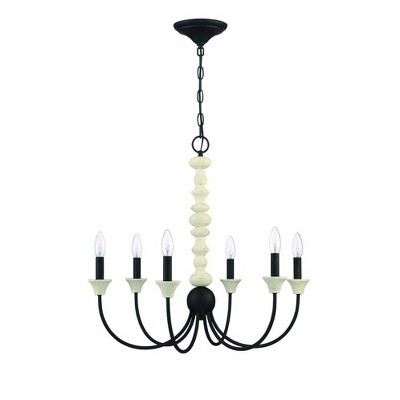 Flat Black and Rope 24" Wide 6-Light Candle Chandelier