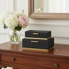 HomeRoots Set of Two Black And Gold Striped Nesting Storage Boxes With Lids - 2 of 4