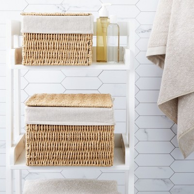 Natural Wicker Rectangular Storage Baskets with Lids and Liners